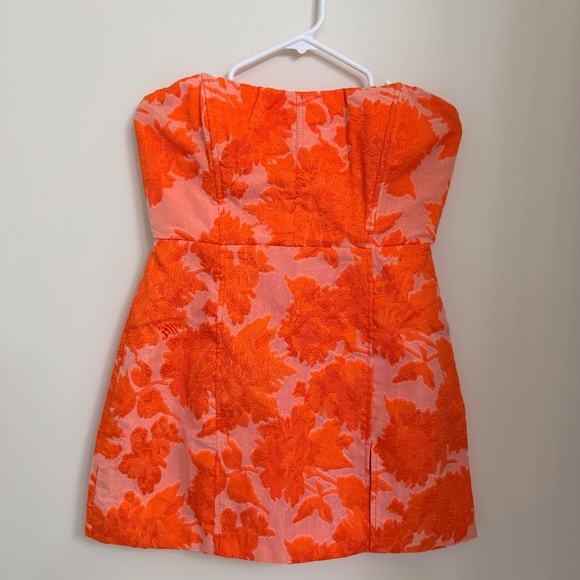 Showpo Pink and Orange Floral Strapless Dress - Picture 2 of 3